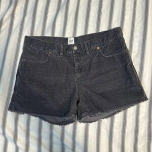 GAP Dark Gray Frayed / Distressed Hem Soft Stretch Mid Rise Corduroy Shorts, 14